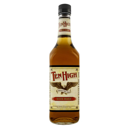 Bottle of Ten High sour mash whiskey on a white background