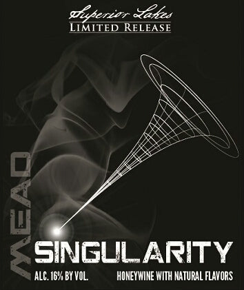 Mead 'Singularity' packaging with abstract design and text on a dark background