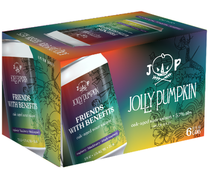 Packaging of Jolly Pumpkin beer cans with colorful design and branding.