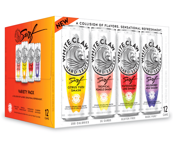White Claw Surf Variety Pack – 12 Pack (12oz Slim Cans, 5% ABV