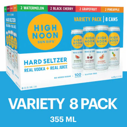 HIGH NOON SELZER VARIETY PACK 8PK (WATERMELON,GRAPEFRUIT,BLK CHRY,PINAPLE) - Wine barrel Plus