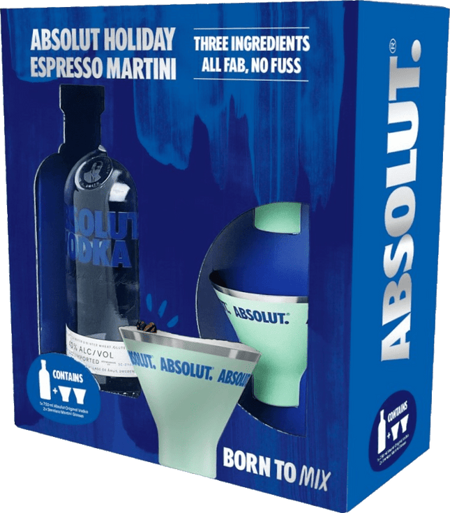 ABSOLUT 80 WITH 2 MARTINI GLASS 750ML 80 PROOF - Wine barrel Plus