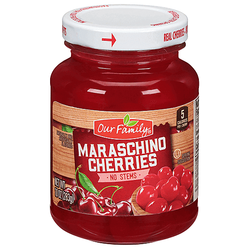 OUR FAMILY MARASCHINO CHERRIES 10 OZ NO STEMS - Wine barrel Plus