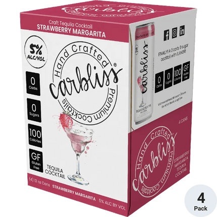 CARBLISS COCKTAIL STRAWBERRY MARGARITA 4PK 12OZ CAN - Wine barrel Plus