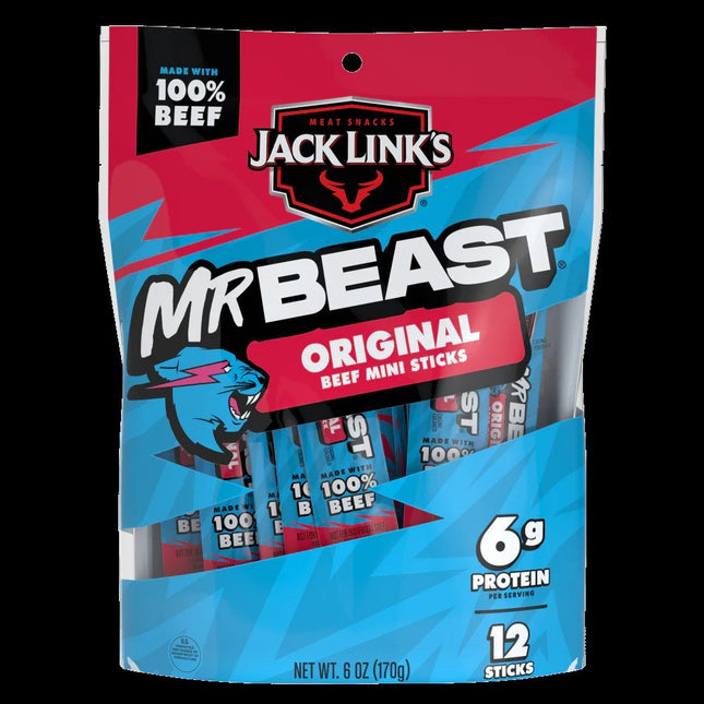 Jack Link’s x MrBeast Original Mini Beef Sticks, 6 ounce bag of 12.5 oz - Wine barrel Plus