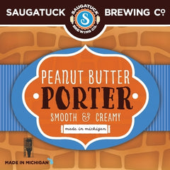 Saugatuck Brewing Co. Peanut Butter Porter label with brick background