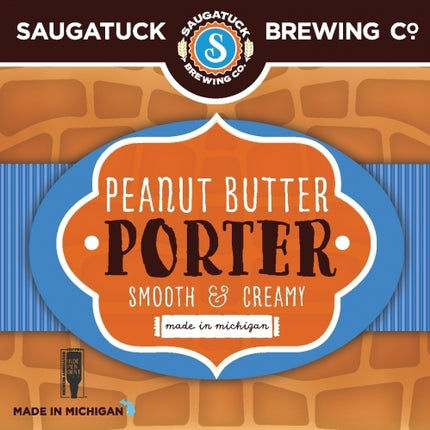 Saugatuck Brewing Co. Peanut Butter Porter label with brick background