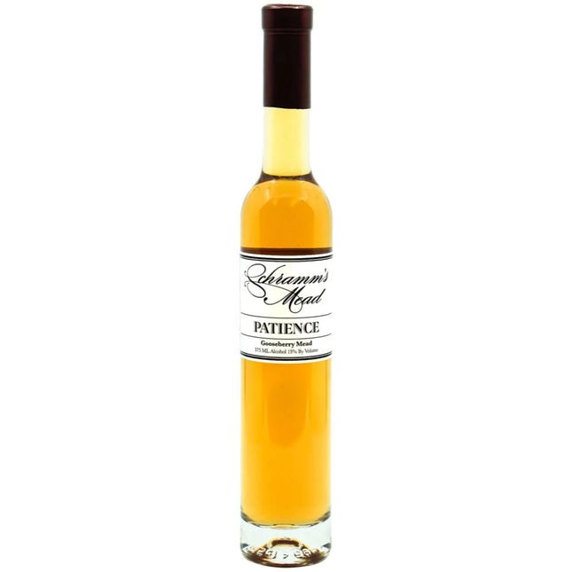 Bottle of Schramm's Mead with a label on a white background