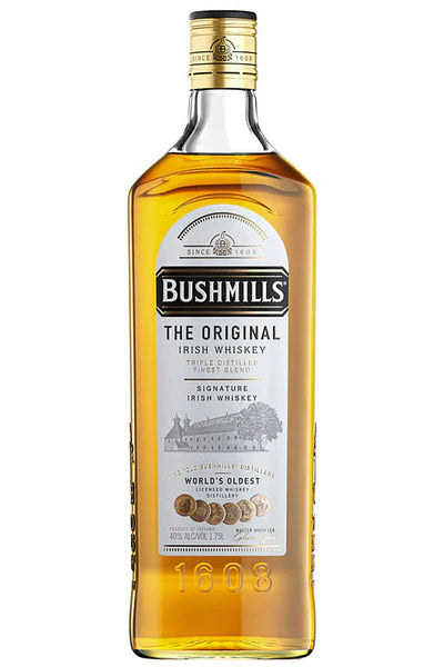 Bottle of Bushmills Irish whiskey on a white background