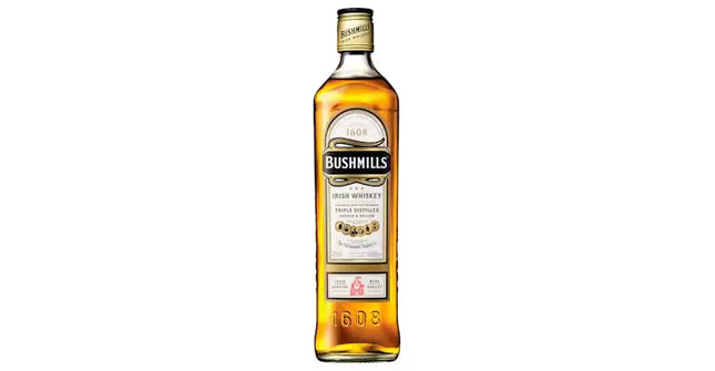 Bottle of Bushmills whiskey on a white background