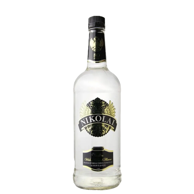 Bottle of Nikolai vodka on a white background