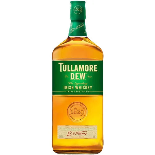 Tullamore Dew Irish whiskey bottle on a white background