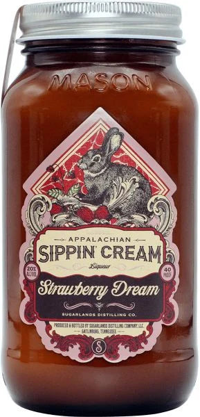 Jar of Appalachian Sippin Cream Strawberry Dream with rabbit illustration on label