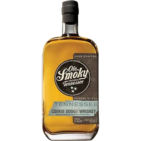 Bottle of Ole Smoky Tennessee Cookie Dough Whiskey on a white background