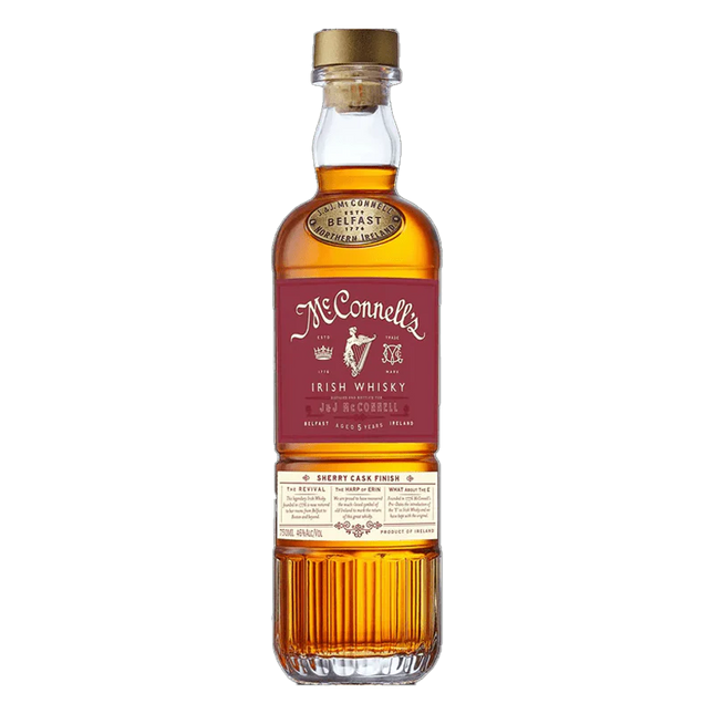 Bottle of McCannell's Irish Whiskey on a white background