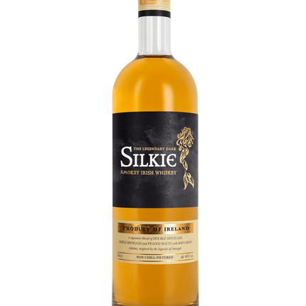 Silkie whiskey bottle on a white background