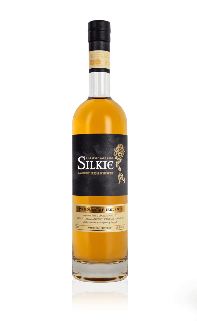 Silkie whiskey bottle on a white background