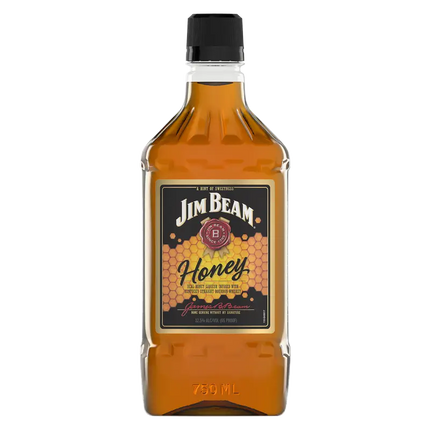 Bottle of Jim Beam Honey whiskey on a white background