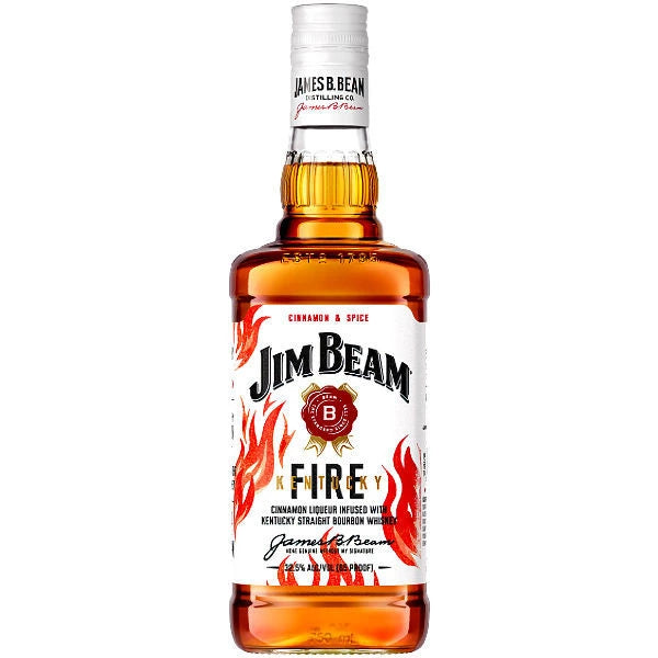 Jim Beam Fire whiskey bottle on a white background