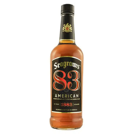 Seagram's 83 American whiskey bottle on a white background