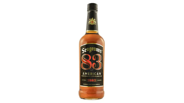 Seagram's 83 American whiskey bottle on a white background