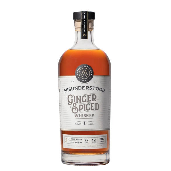 Bottle of Misunderstood Ginger Spiced Whiskey on a white background