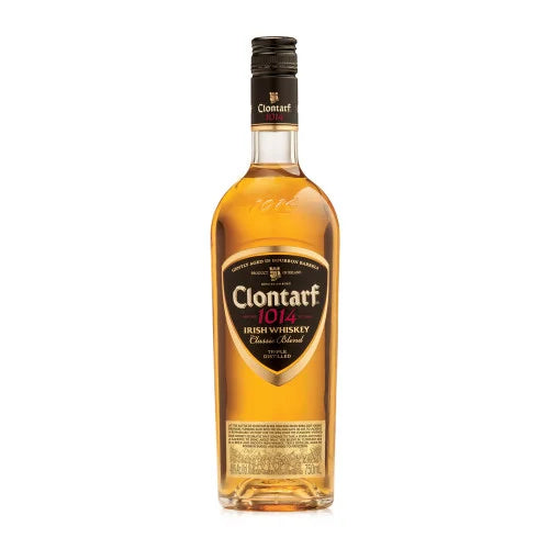 Clontarf Irish whiskey bottle on a white background