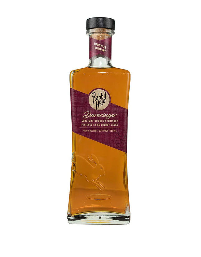 Bottle of Rabbit Hole Distilling whiskey on a white background