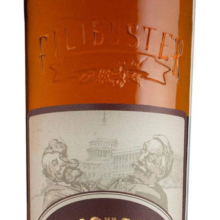 Bottle of Filibuster Straight Bourbon Whiskey on a white background